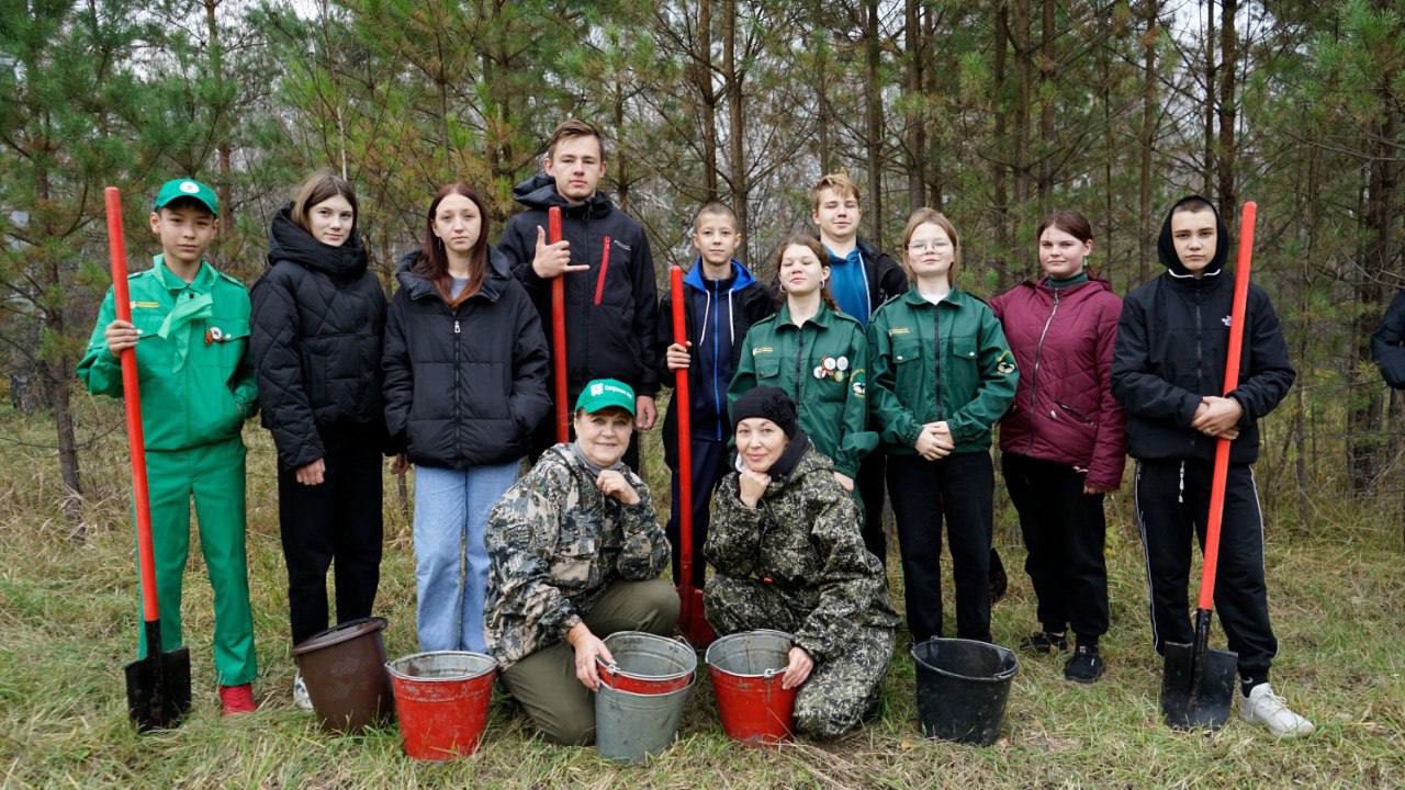 Ребята из школьного лесничества «Елочка» посадили 100 кедров.